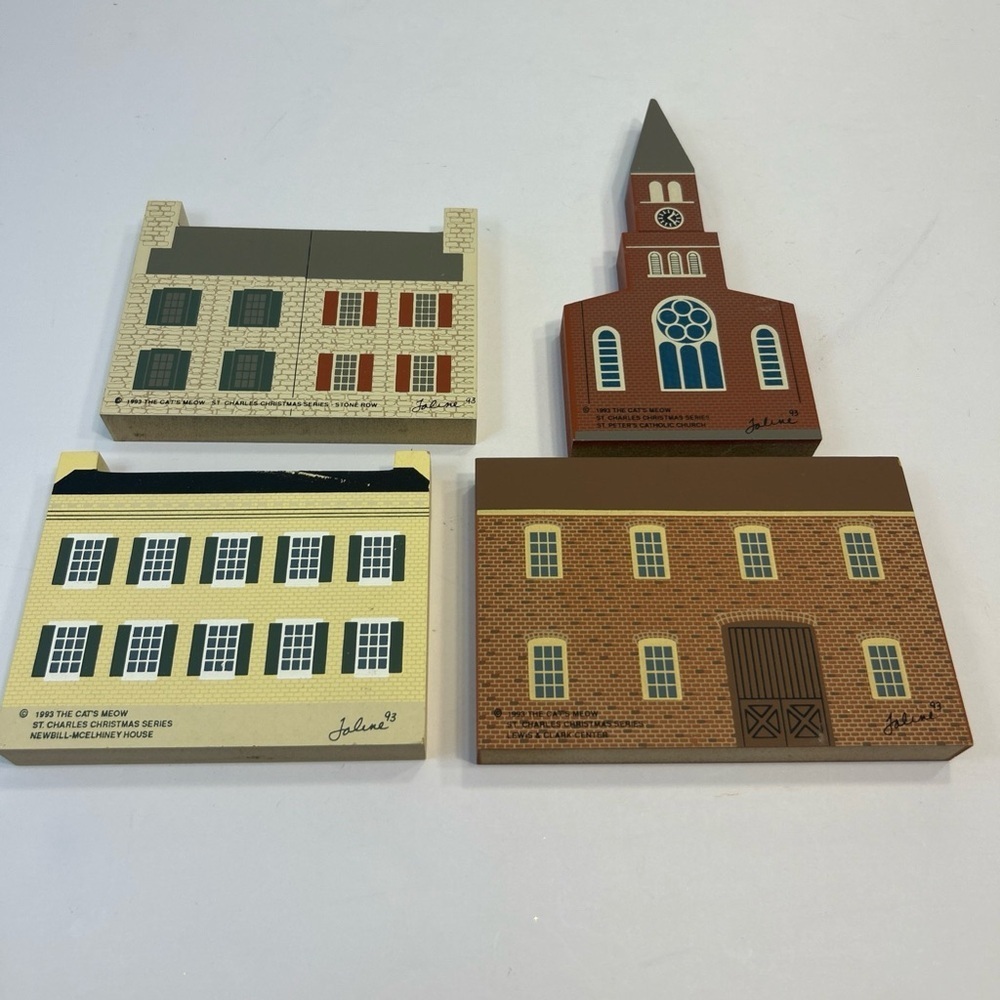 Vintage 1993 Cat’s Meow St Charles Christmas Series Wood Buildings Lot Of 4 - Picture 2 of 12